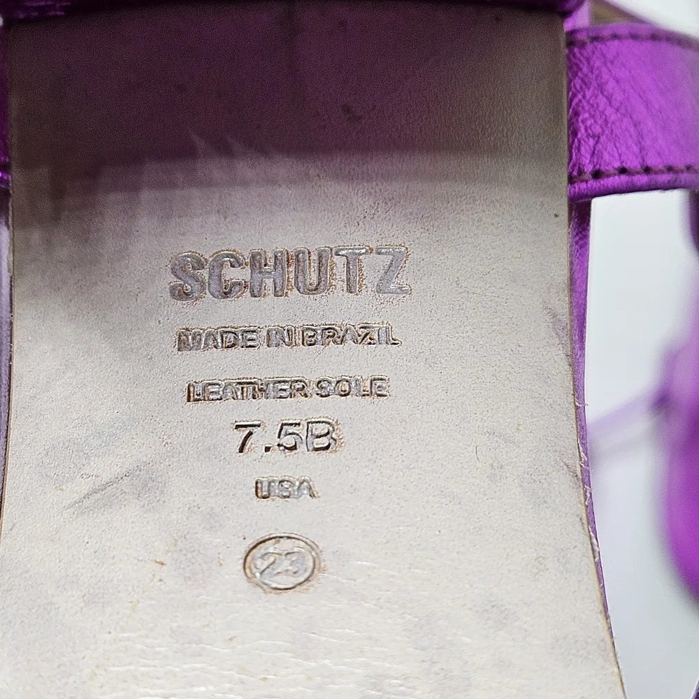 Schutz Arceli Platform in Bright Violet Metallic Ankle Tie Strap Women's 7.5